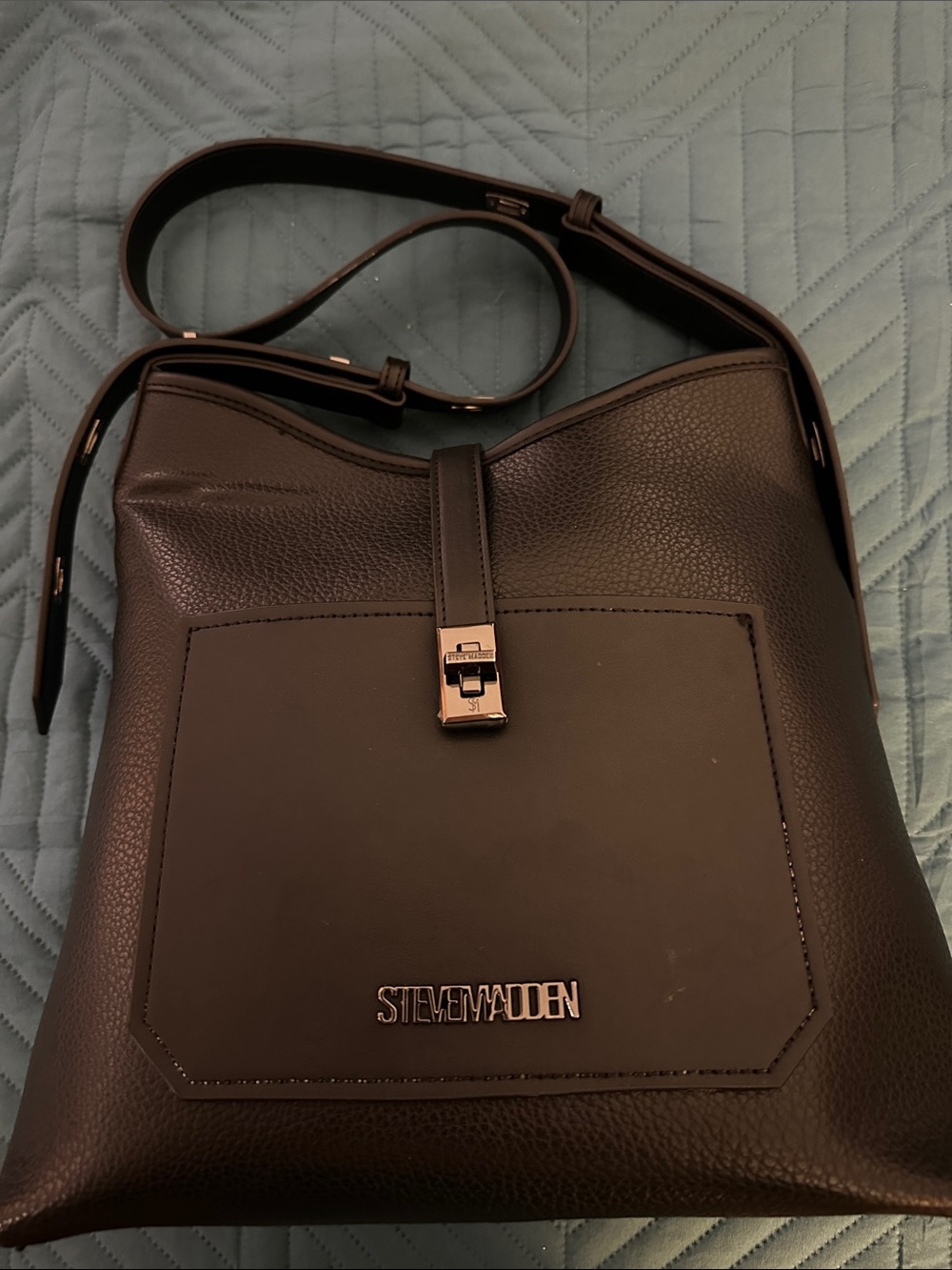 Steve Madden Black Faux Leather  Messenger Crossbody